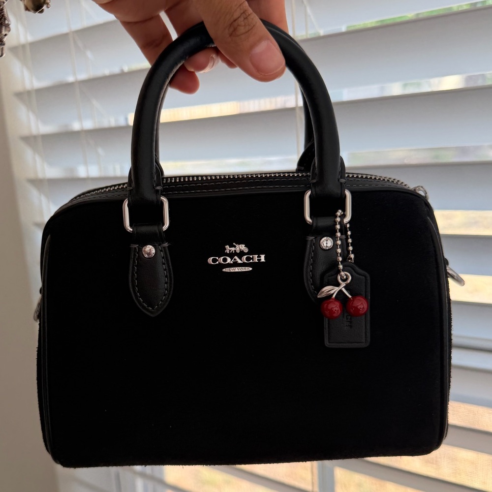 Coach Black Velvet Mini Satchel with Red Cherry Charm